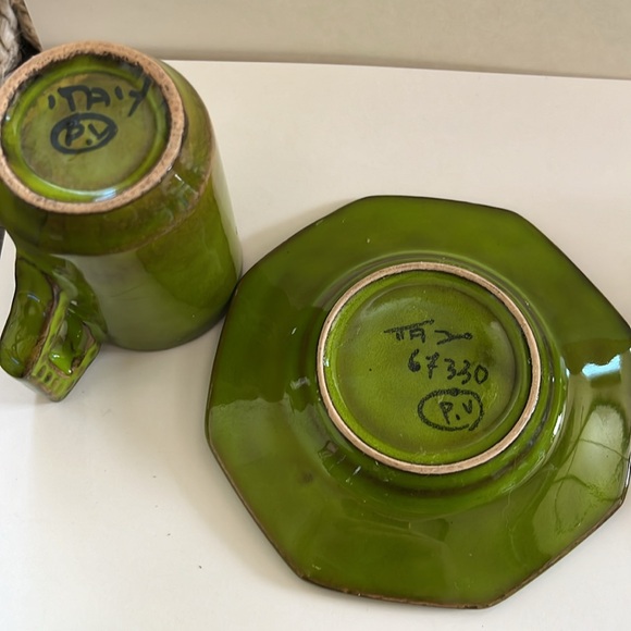 Green Signed PV Pleasant Village Italian Espresso Cups and Saucers - Set of 4 - Picture 6 of 12